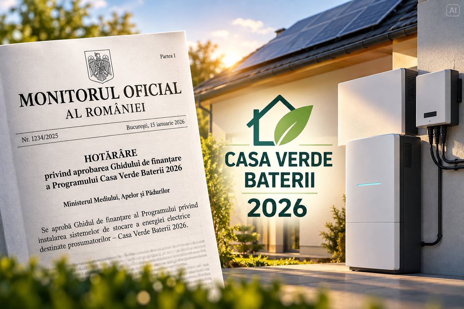 Casa Verde Baterii 2026 a fost aprobată oficial. Ghidul de finanțare a fost publicat în Monitorul Oficial
